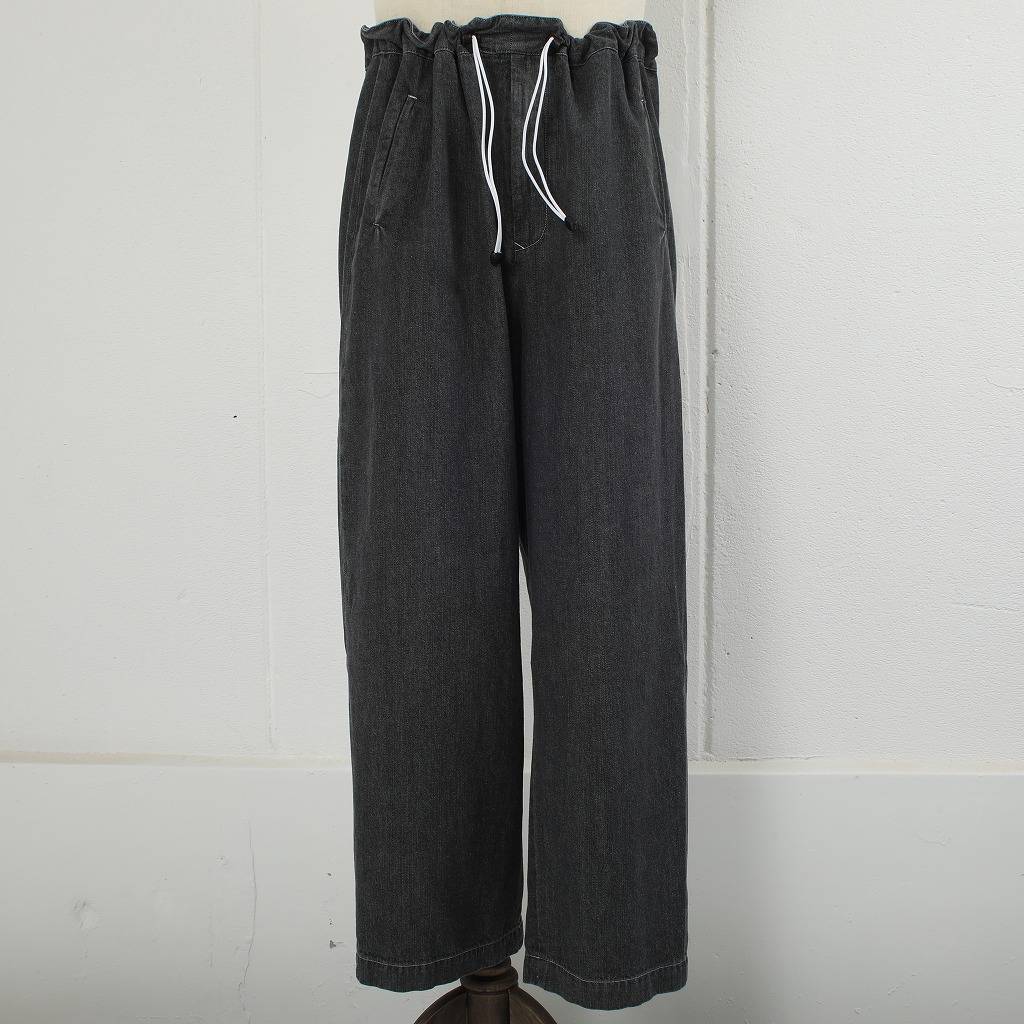 ATHA アタ ワイドイージーパンツ FADE DENIM GATHER WIDE EASY TROUSERS ブラック