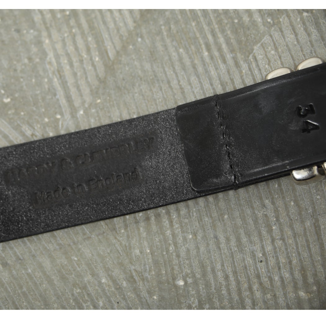 ハーディーアンドクレヴァリー Hardy&Cleverley  UKサドルレザーベルト イギリス製 ブラック／シルバー