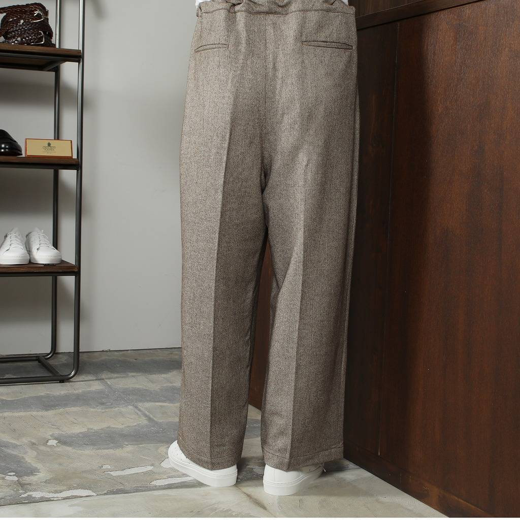 ATHA アタ ワイドイージーパンツ ブラウン CLASSICAL HERRINGBONE GATHER WIDE EASY TROUSERS