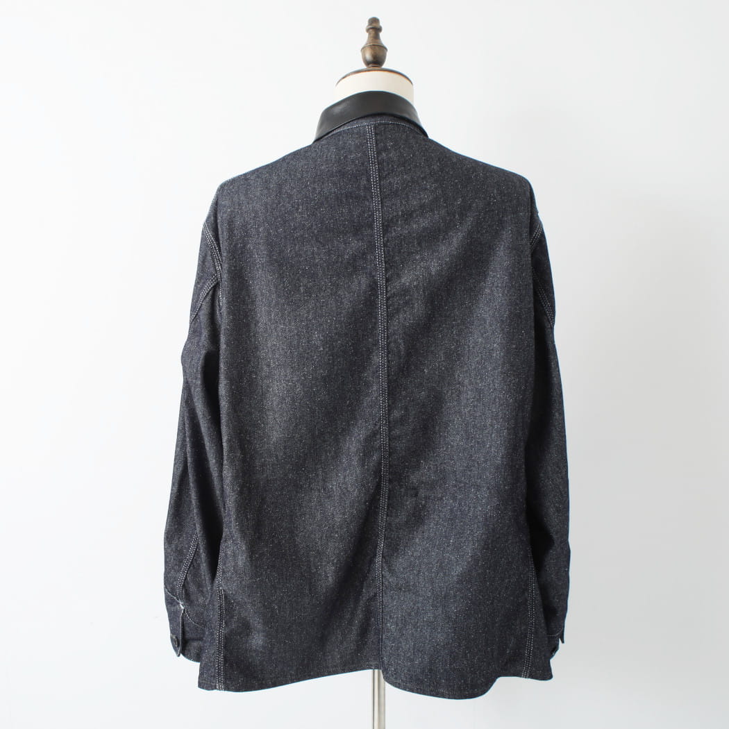 INTERIM インテリム ゴート レザー シルク ノイル デニム 1st ヘラクレス カバーオール GOAT LEATHER COLLAR SILK NOIL DENIM 1st HERCULES COVERALL NVY