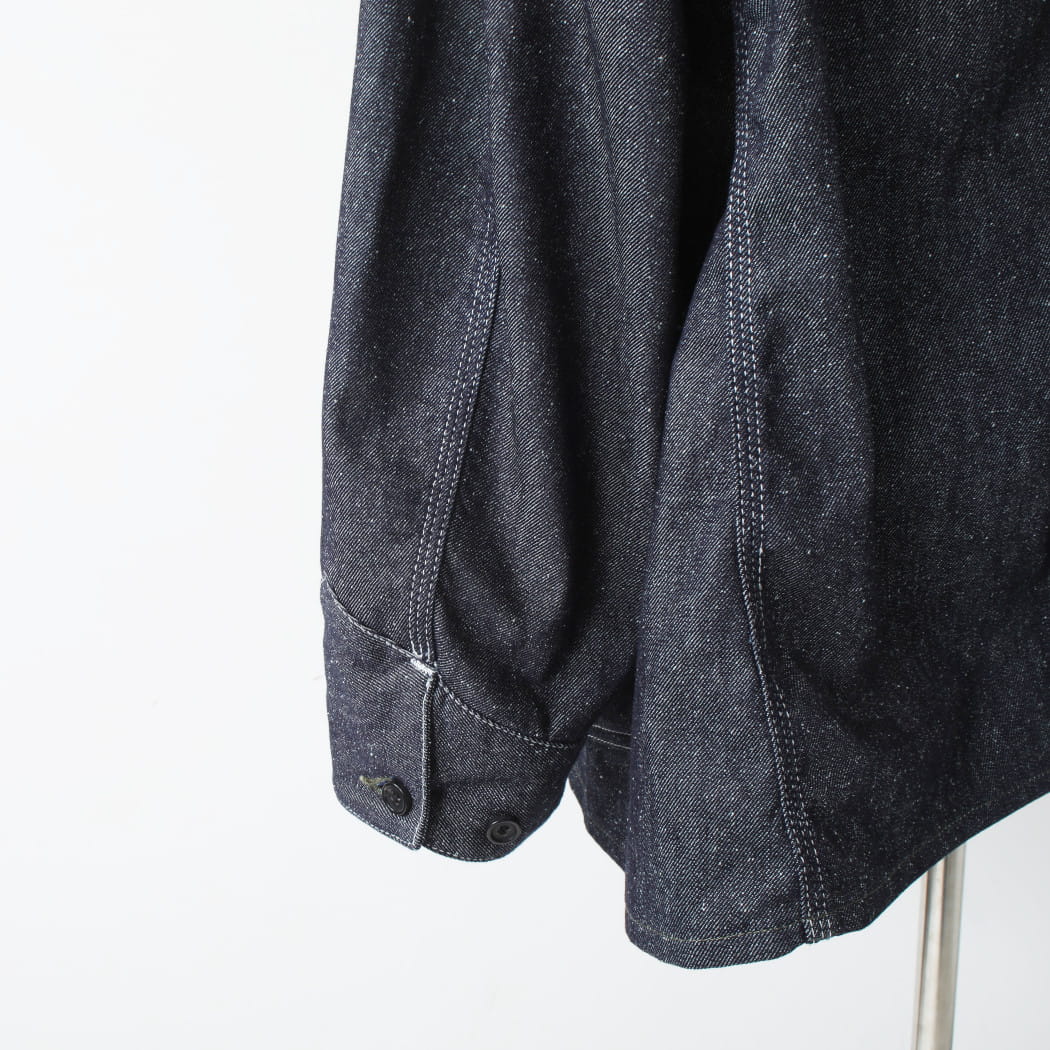INTERIM インテリム ゴート レザー シルク ノイル デニム 1st ヘラクレス カバーオール GOAT LEATHER COLLAR SILK NOIL DENIM 1st HERCULES COVERALL NVY
