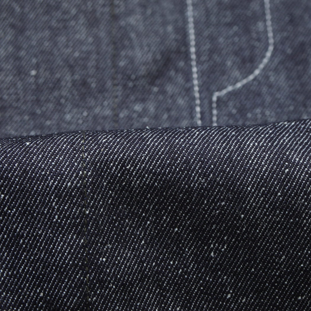 INTERIM インテリム ゴート レザー シルク ノイル デニム 1st ヘラクレス カバーオール GOAT LEATHER COLLAR SILK NOIL DENIM 1st HERCULES COVERALL NVY