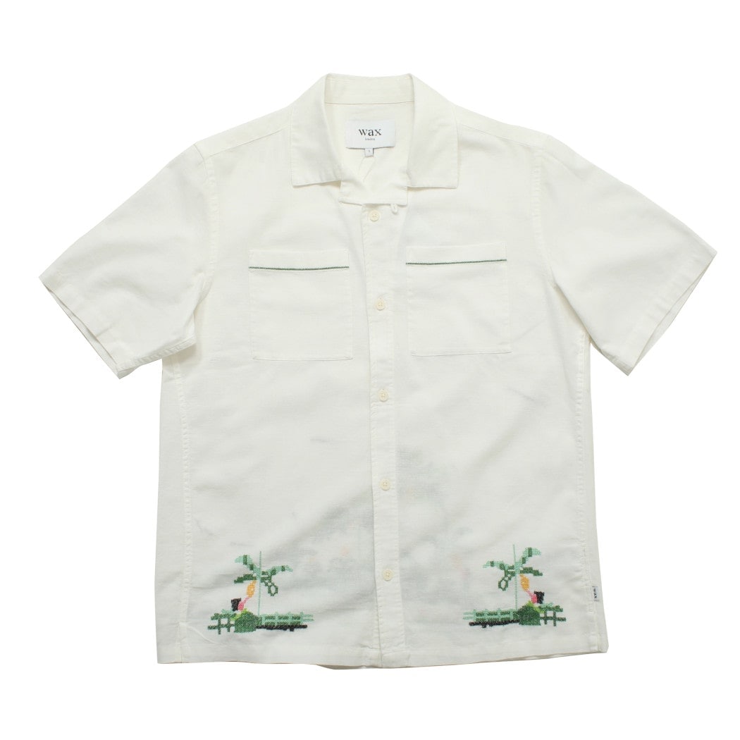 WAXLONDON ワックスロンドン ニュートン パラダイスステッチ キャンプカラー シャツ NEWTON PRDIS STITCH ECRU