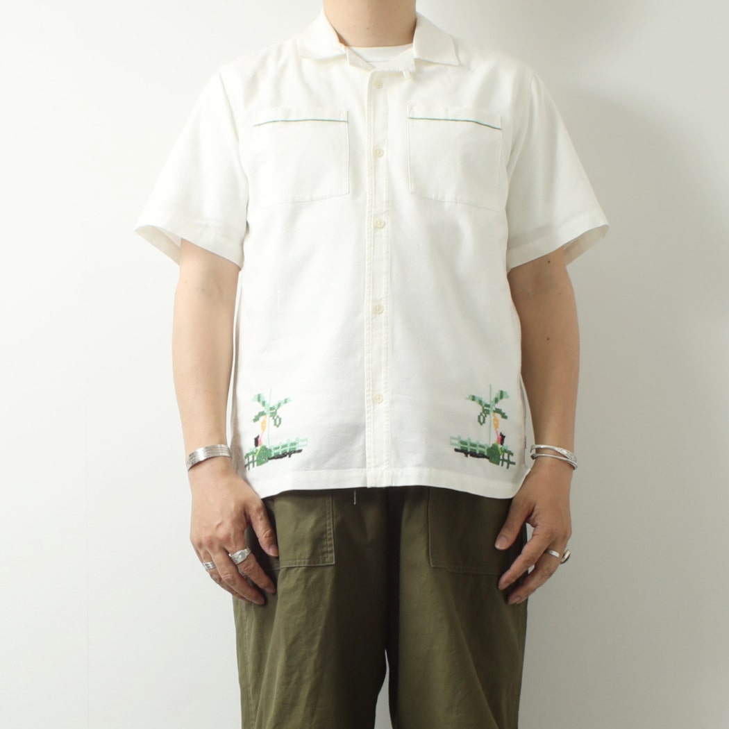 WAXLONDON ワックスロンドン ニュートン パラダイスステッチ キャンプカラー シャツ NEWTON PRDIS STITCH ECRU