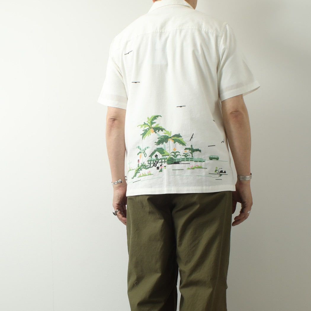 WAXLONDON ワックスロンドン ニュートン パラダイスステッチ キャンプカラー シャツ NEWTON PRDIS STITCH ECRU
