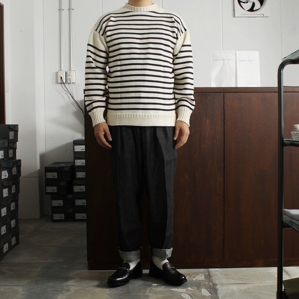 Guernsey Woollens ガンジーウーレンズ ガンジーセーター フィッシャーマンセーター ボーダー  ホワイト×ネイビー