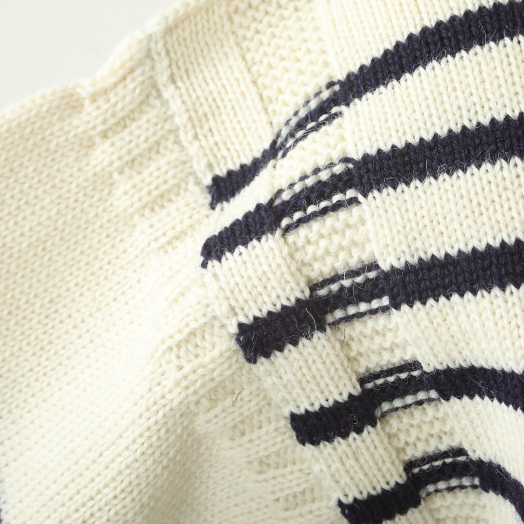 Guernsey Woollens ガンジーウーレンズ ガンジーセーター フィッシャーマンセーター ボーダー  ホワイト×ネイビー