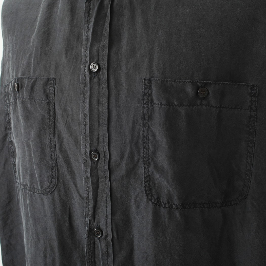 marka 8匁シルク羽二重 シルクワークシャツ ダークネイビー