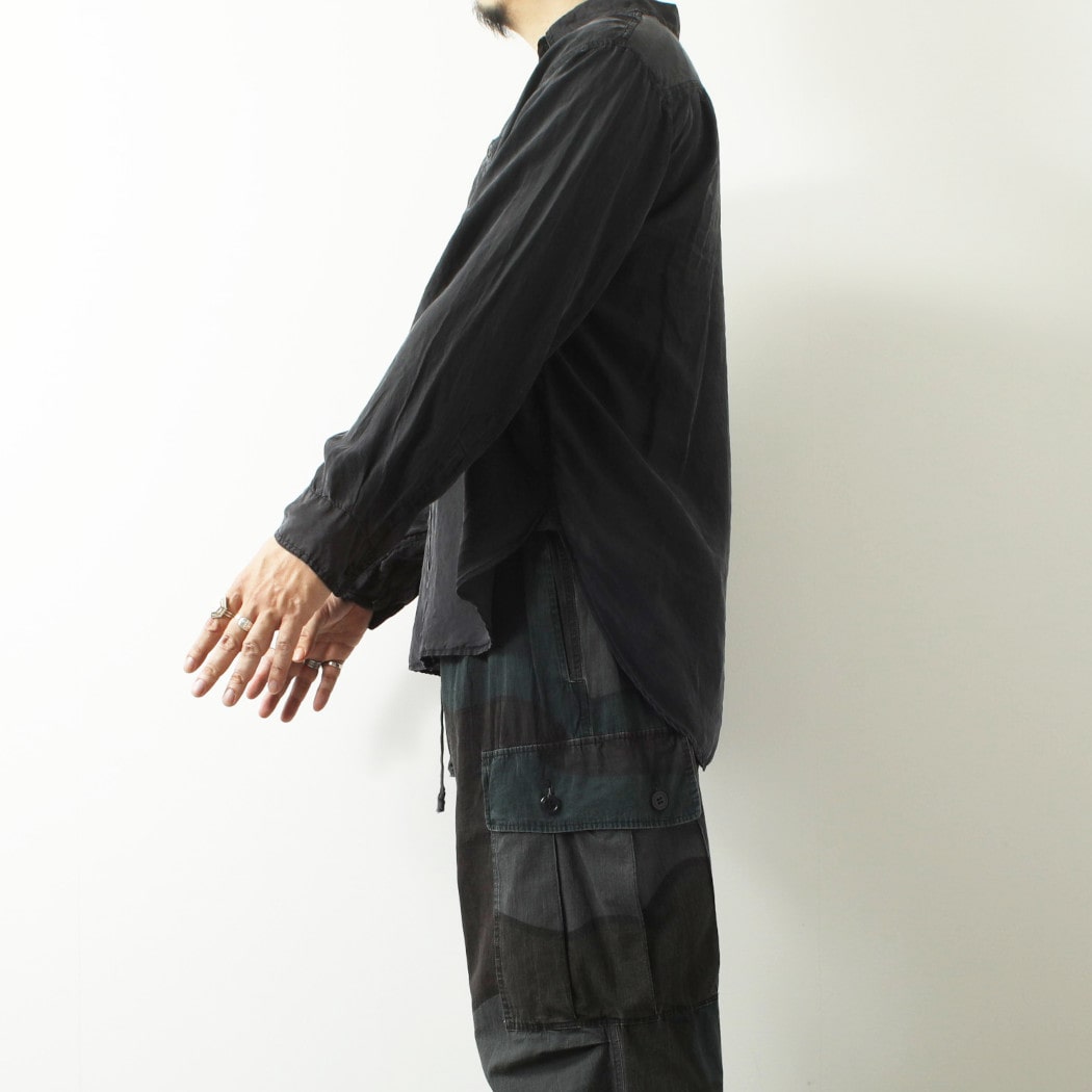 marka 8匁シルク羽二重 シルクワークシャツ ダークネイビー HABUTAE