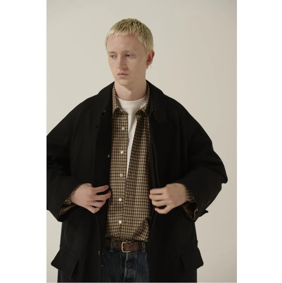 INTERIM インテリム ブラッシュド フェルテッド ウール トリコロール チェック ライニング デッドストック ハイパービッグ ハンティング オーバーコート