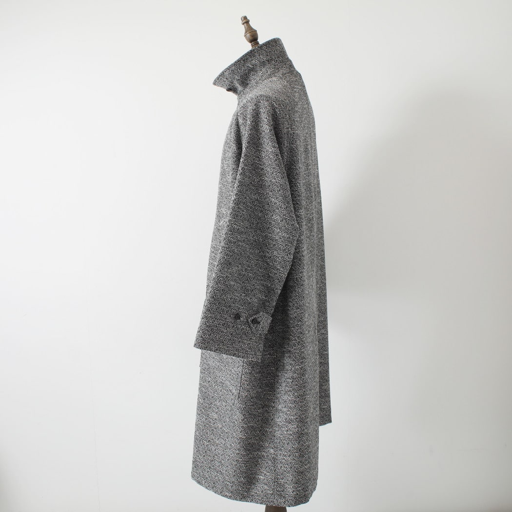 INTERIM インテリム ダブル サイデッド ジャカードツィード ハイパービッグ ハンティングコート ブラック