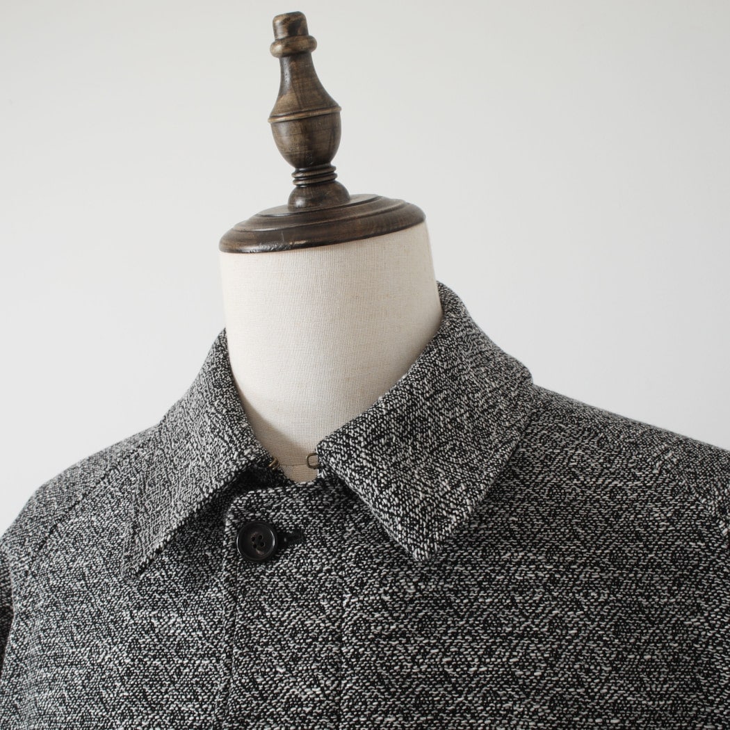 INTERIM インテリム ダブル サイデッド ジャカードツィード ハイパービッグ ハンティングコート ブラック