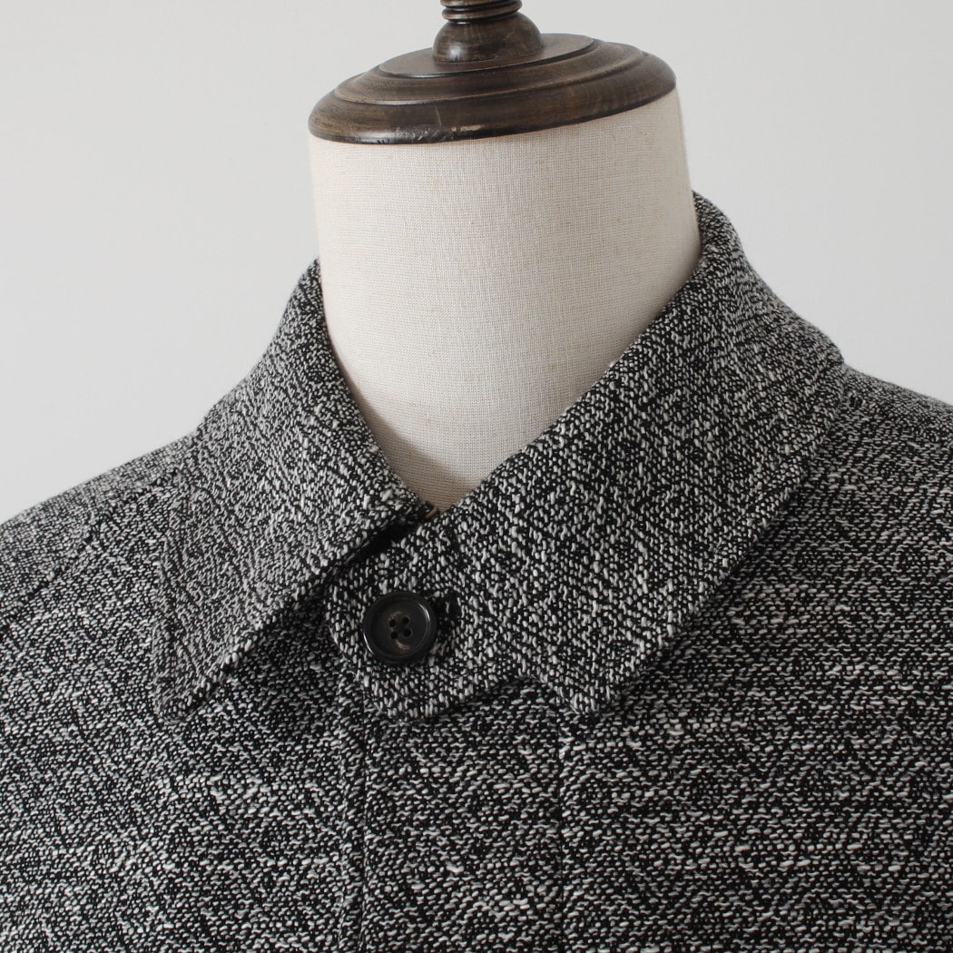 INTERIM インテリム ダブル サイデッド ジャカードツィード ハイパービッグ ハンティングコート ブラック