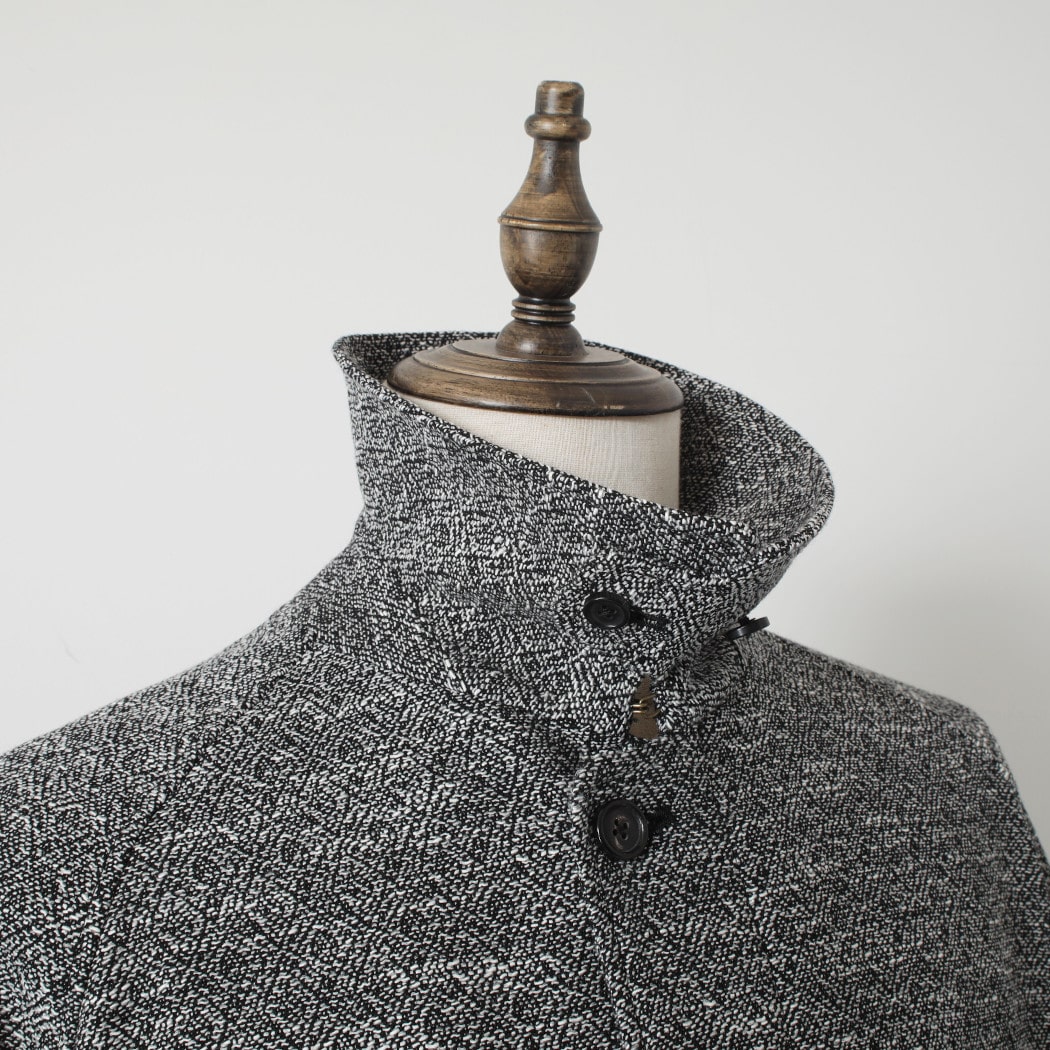 INTERIM インテリム ダブル サイデッド ジャカードツィード ハイパービッグ ハンティングコート ブラック