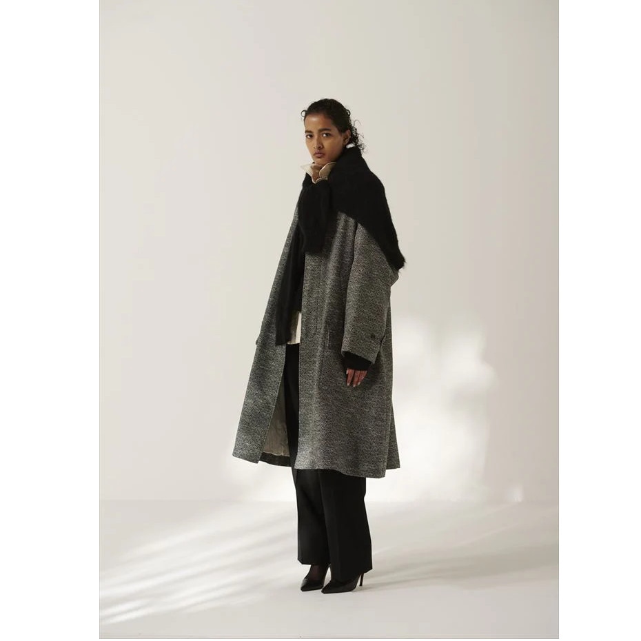 INTERIM インテリム ダブル サイデッド ジャカードツィード ハイパービッグ ハンティングコート ブラック