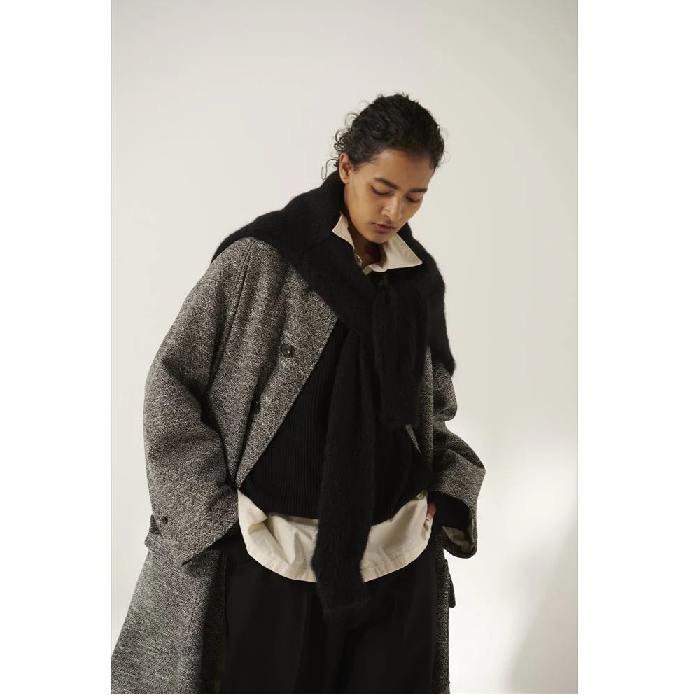 INTERIM インテリム ダブル サイデッド ジャカードツィード ハイパービッグ ハンティングコート ブラック