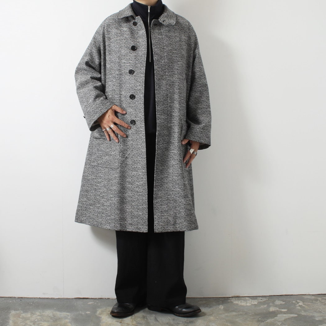 INTERIM インテリム ダブル サイデッド ジャカードツィード ハイパービッグ ハンティングコート ブラック