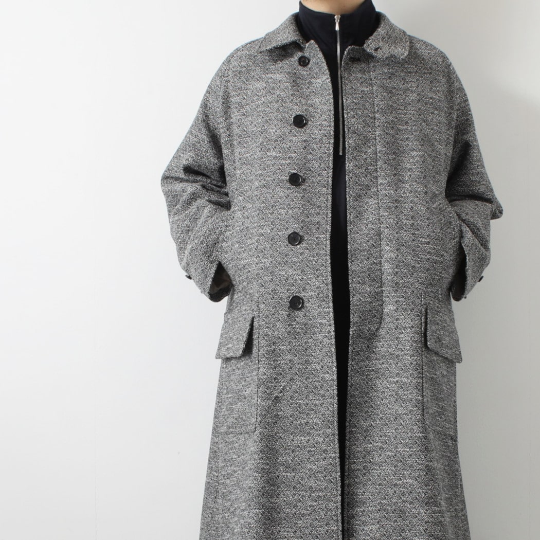 INTERIM インテリム ダブル サイデッド ジャカードツィード ハイパービッグ ハンティングコート ブラック