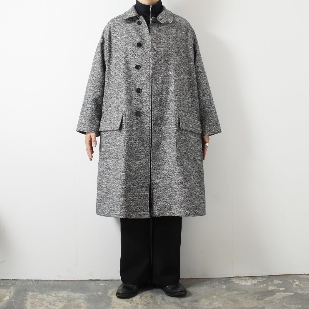 INTERIM インテリム ダブル サイデッド ジャカードツィード ハイパービッグ ハンティングコート ブラック