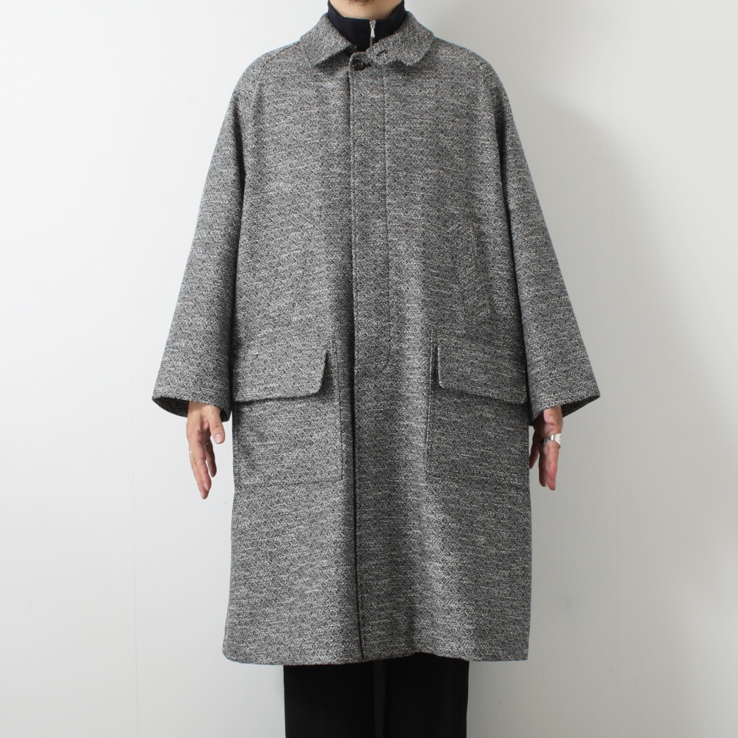 INTERIM インテリム ダブル サイデッド ジャカードツィード ハイパービッグ ハンティングコート ブラック