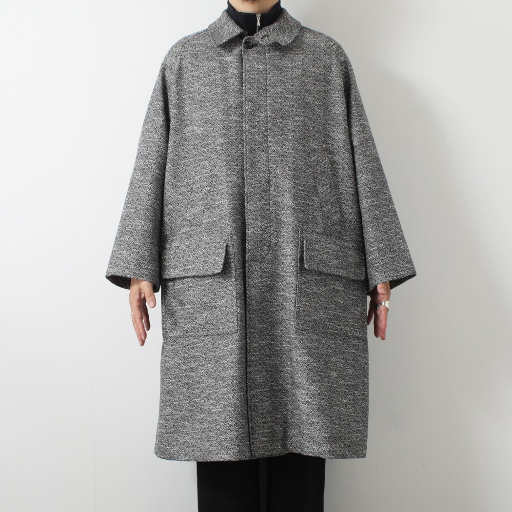 INTERIM インテリム ダブル サイデッド ジャカードツィード ハイパービッグ ハンティングコート ブラック