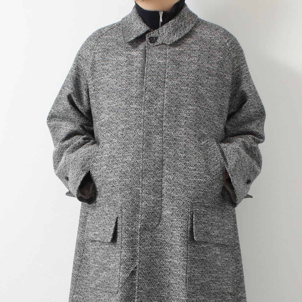 INTERIM インテリム ダブル サイデッド ジャカードツィード ハイパービッグ ハンティングコート ブラック