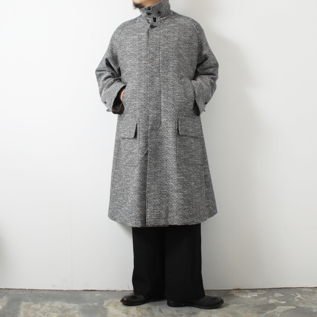 INTERIM インテリム ダブル サイデッド ジャカードツィード ハイパービッグ ハンティングコート ブラック