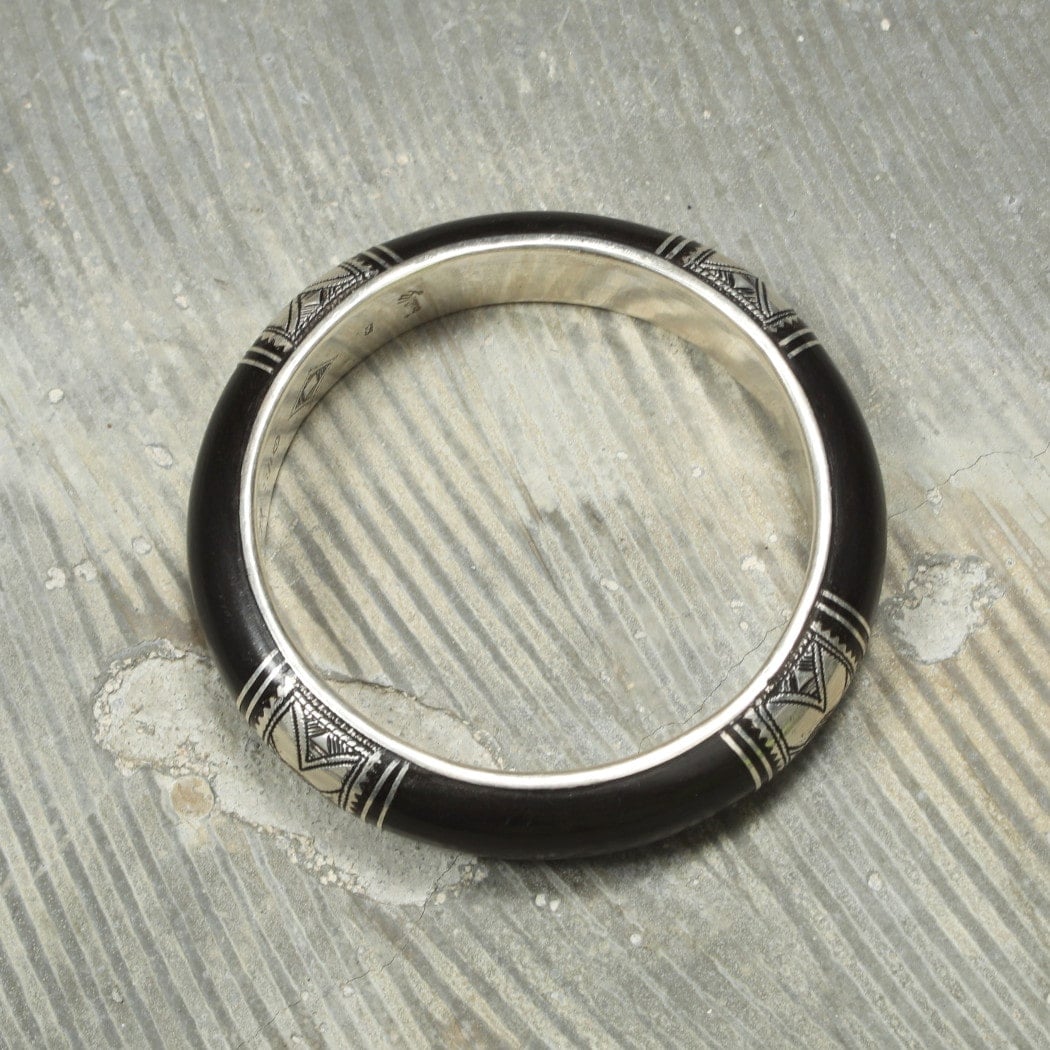 TOUAREG SILVER JEWELRY トゥアレグ シルバー ジュエリー POURE SILVER BANGLE シルバーブレスレット BR9 エボニーウッド シルバー