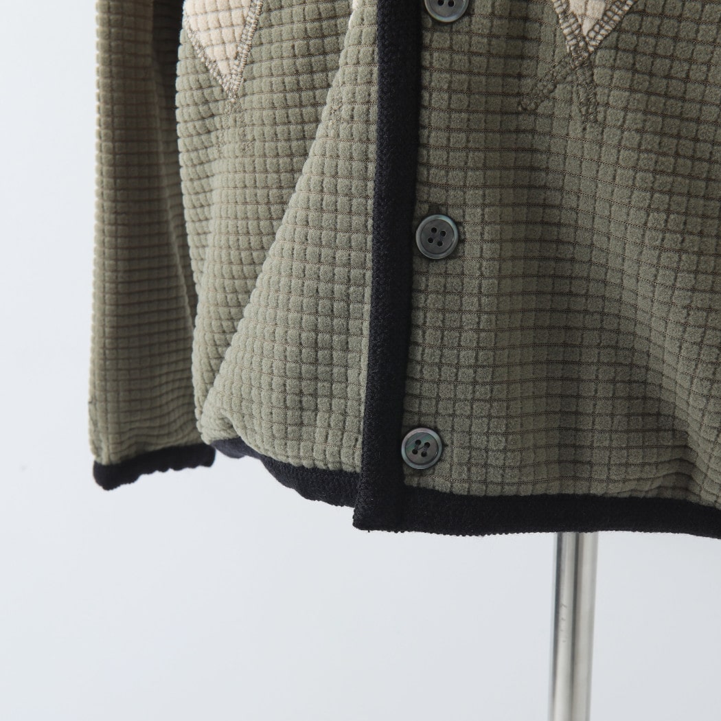 BURLAP OUTFITTER バーラップアウトフィッター アーガイル フリース カーディガン ブラック×モスグリーン ARGYLE FLEECE CARDIGAN BLACK-MOS