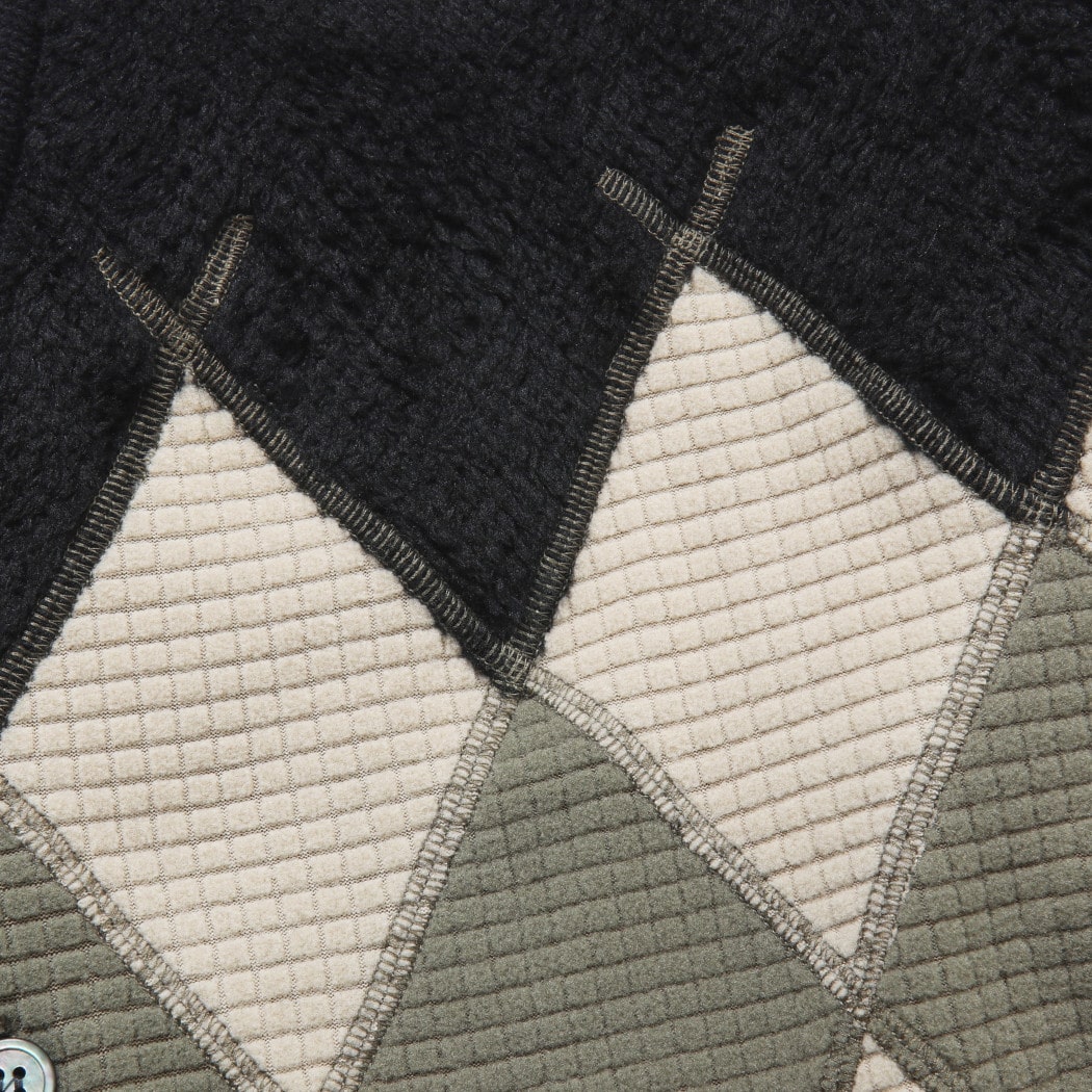 BURLAP OUTFITTER バーラップアウトフィッター アーガイル フリース カーディガン ブラック×モスグリーン ARGYLE FLEECE CARDIGAN BLACK-MOS