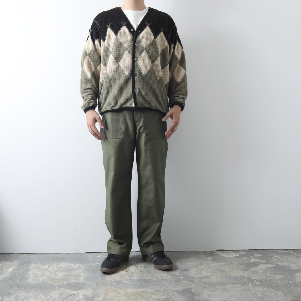 BURLAP OUTFITTER バーラップアウトフィッター アーガイル フリース カーディガン ブラック×モスグリーン ARGYLE FLEECE CARDIGAN BLACK-MOS