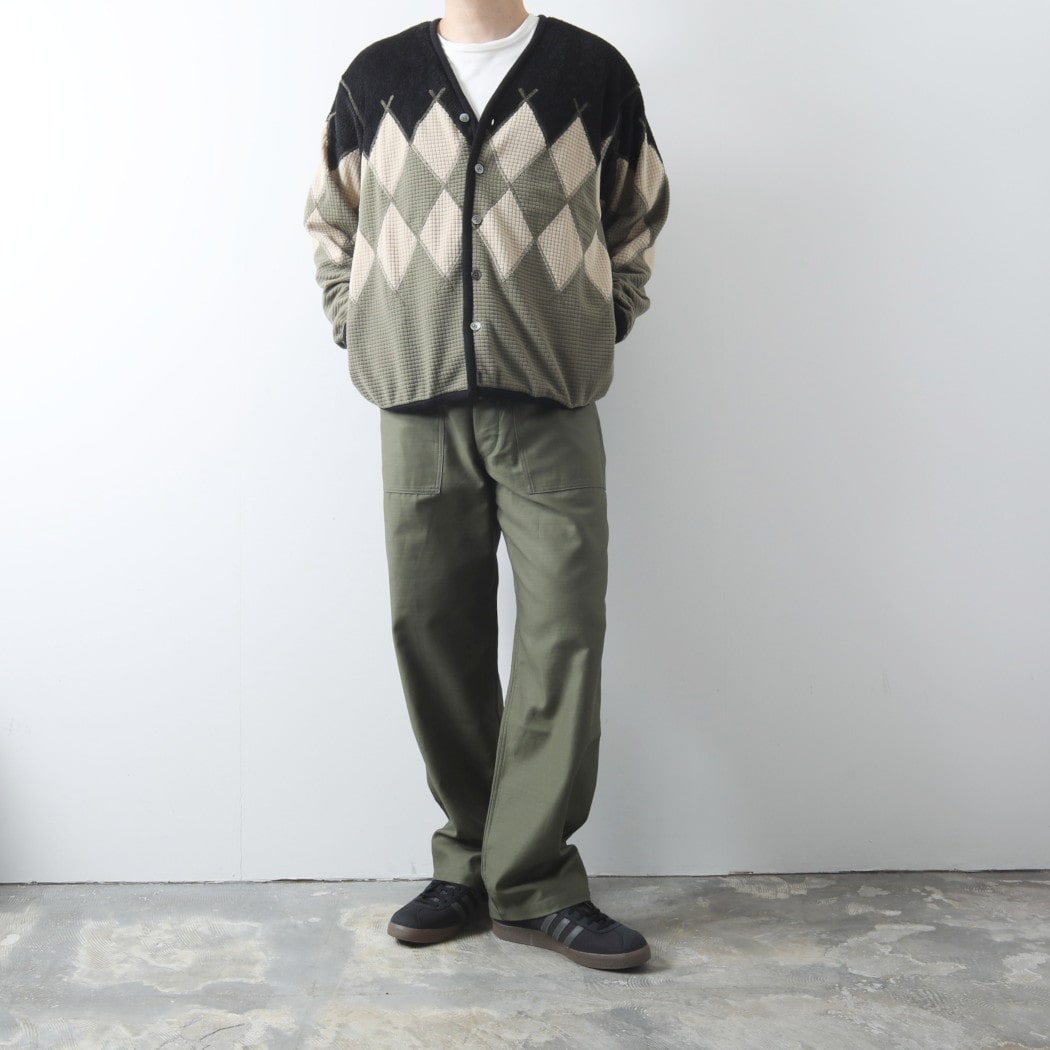 BURLAP OUTFITTER バーラップアウトフィッター アーガイル フリース カーディガン ブラック×モスグリーン ARGYLE FLEECE CARDIGAN BLACK-MOS