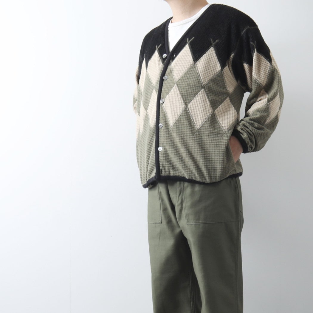 BURLAP OUTFITTER バーラップアウトフィッター アーガイル フリース カーディガン ブラック×モスグリーン ARGYLE FLEECE CARDIGAN BLACK-MOS