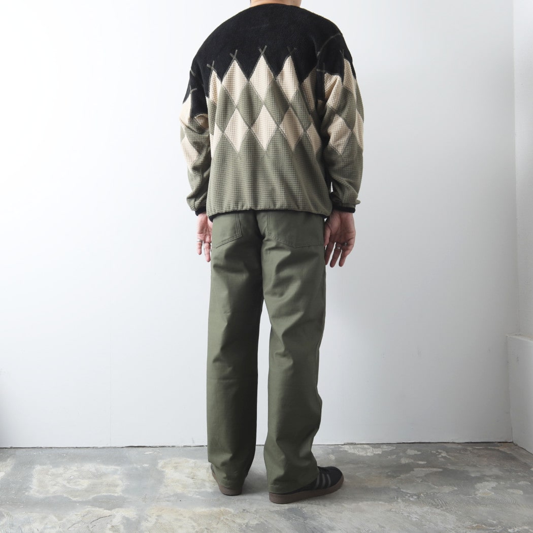 BURLAP OUTFITTER バーラップアウトフィッター アーガイル フリース カーディガン ブラック×モスグリーン ARGYLE FLEECE CARDIGAN BLACK-MOS