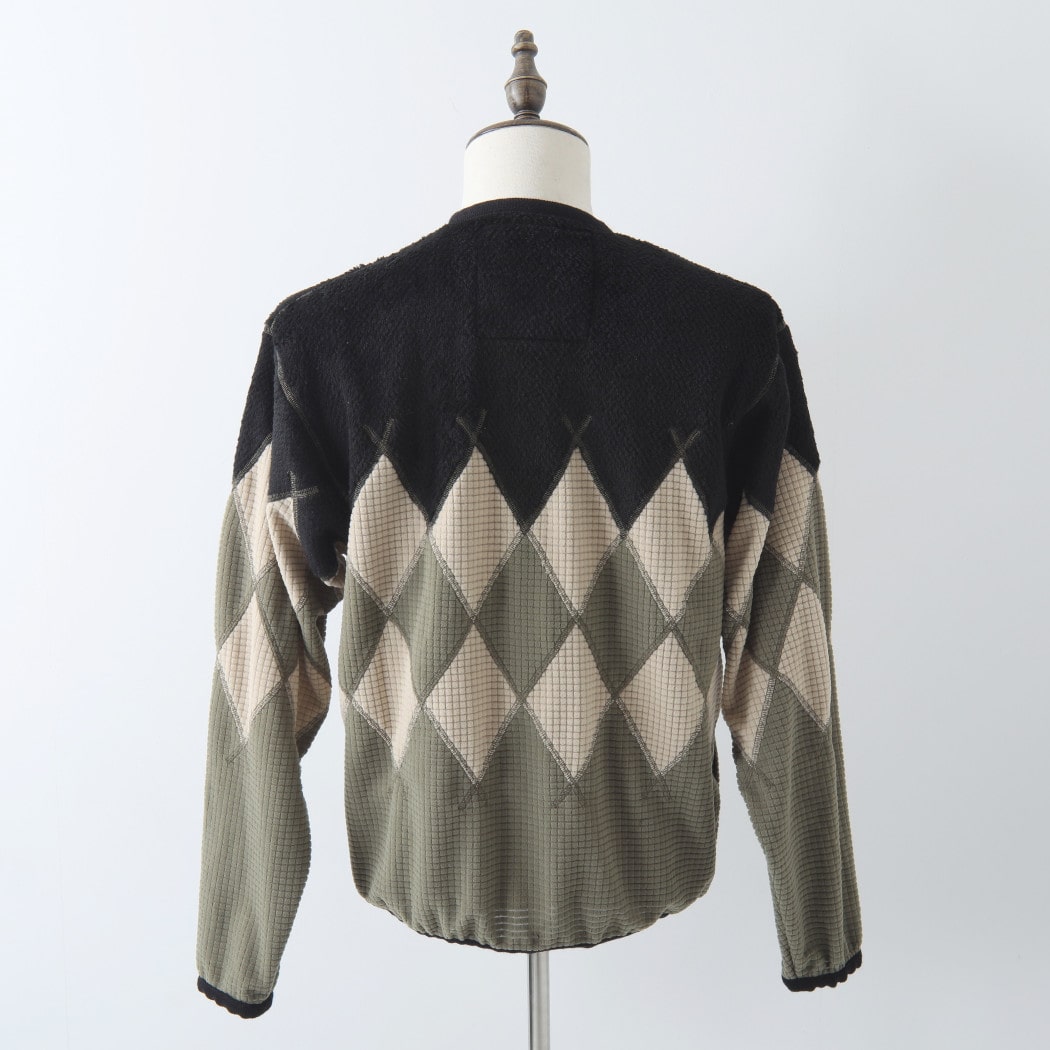 BURLAP OUTFITTER バーラップアウトフィッター アーガイル フリース カーディガン ブラック×モスグリーン ARGYLE FLEECE CARDIGAN BLACK-MOS