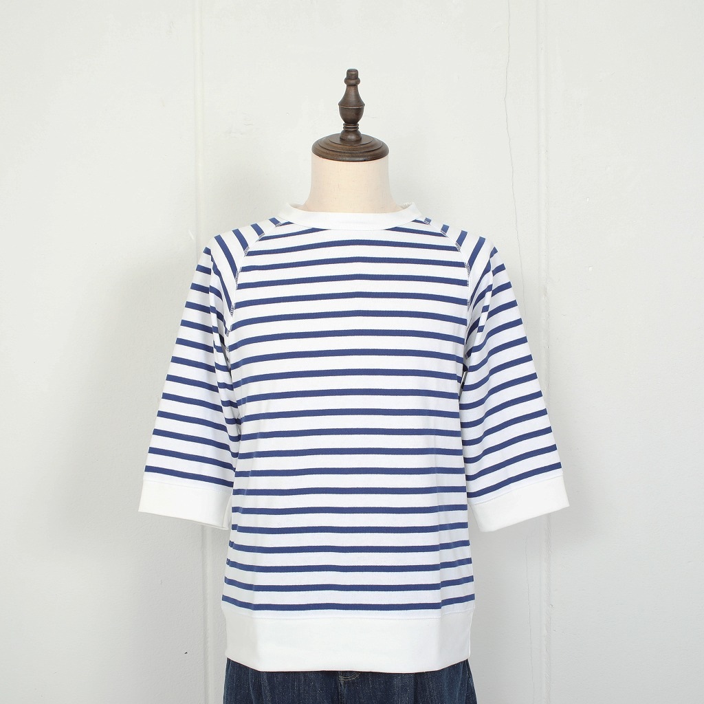 Agreable アグレアーブル ボーダーカットソー コットン ラグラン 1/2スリーブ ホワイト×ブルー