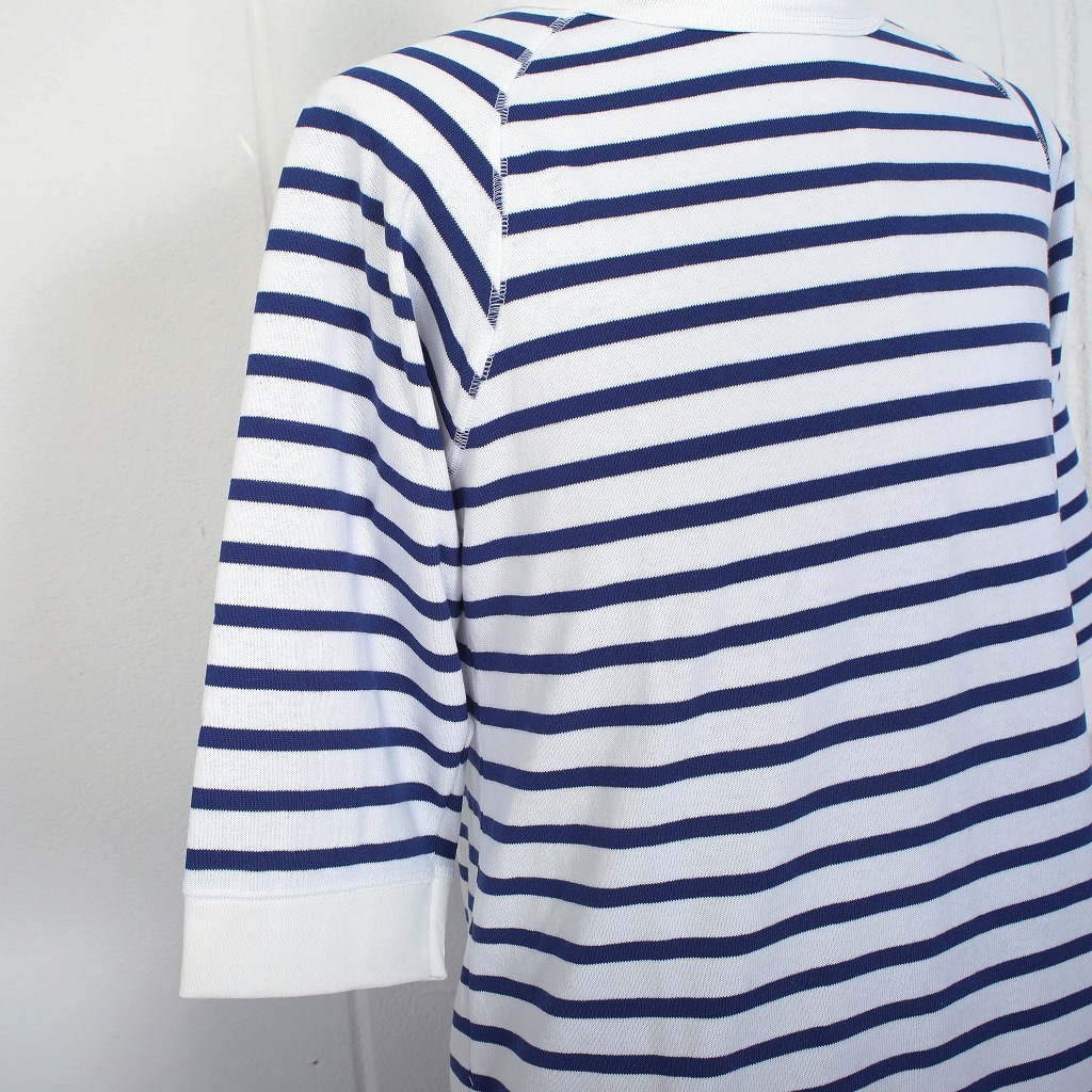 Agreable アグレアーブル ボーダーカットソー コットン ラグラン 1/2スリーブ ホワイト×ブルー