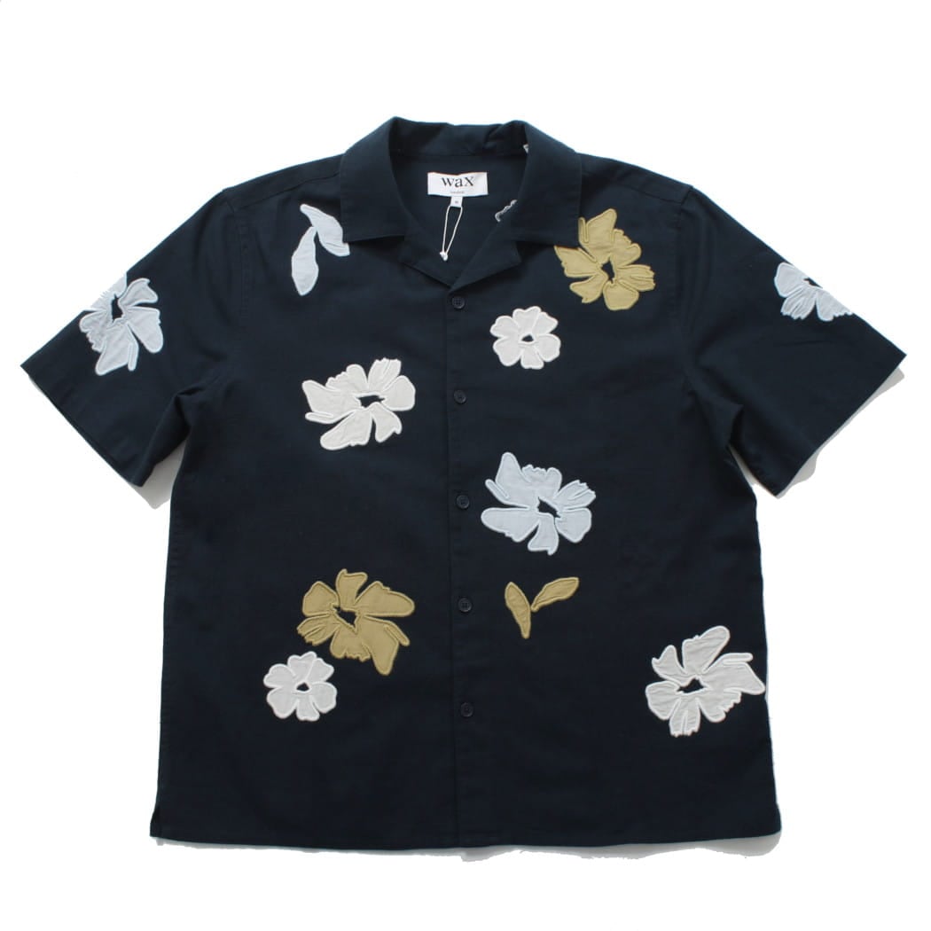 WAX LONDON ワックスロンドン フラワー刺繍 ショートスリーブシャツ ネイビー マルチカラー Navy And Multicolour Floral Applique Short-Sleeve Shirt