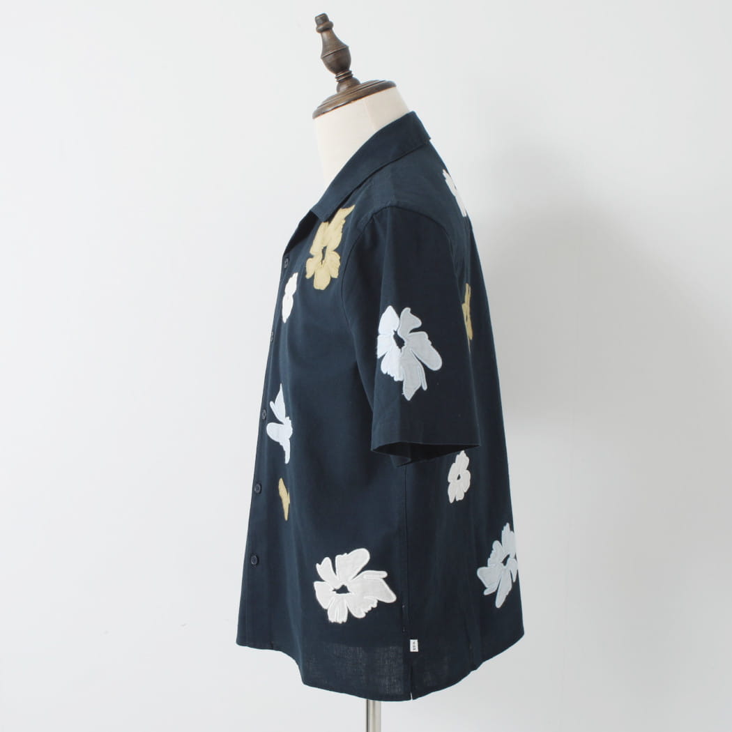 WAX LONDON ワックスロンドン フラワー刺繍 ショートスリーブシャツ ネイビー マルチカラー Navy And Multicolour Floral Applique Short-Sleeve Shirt