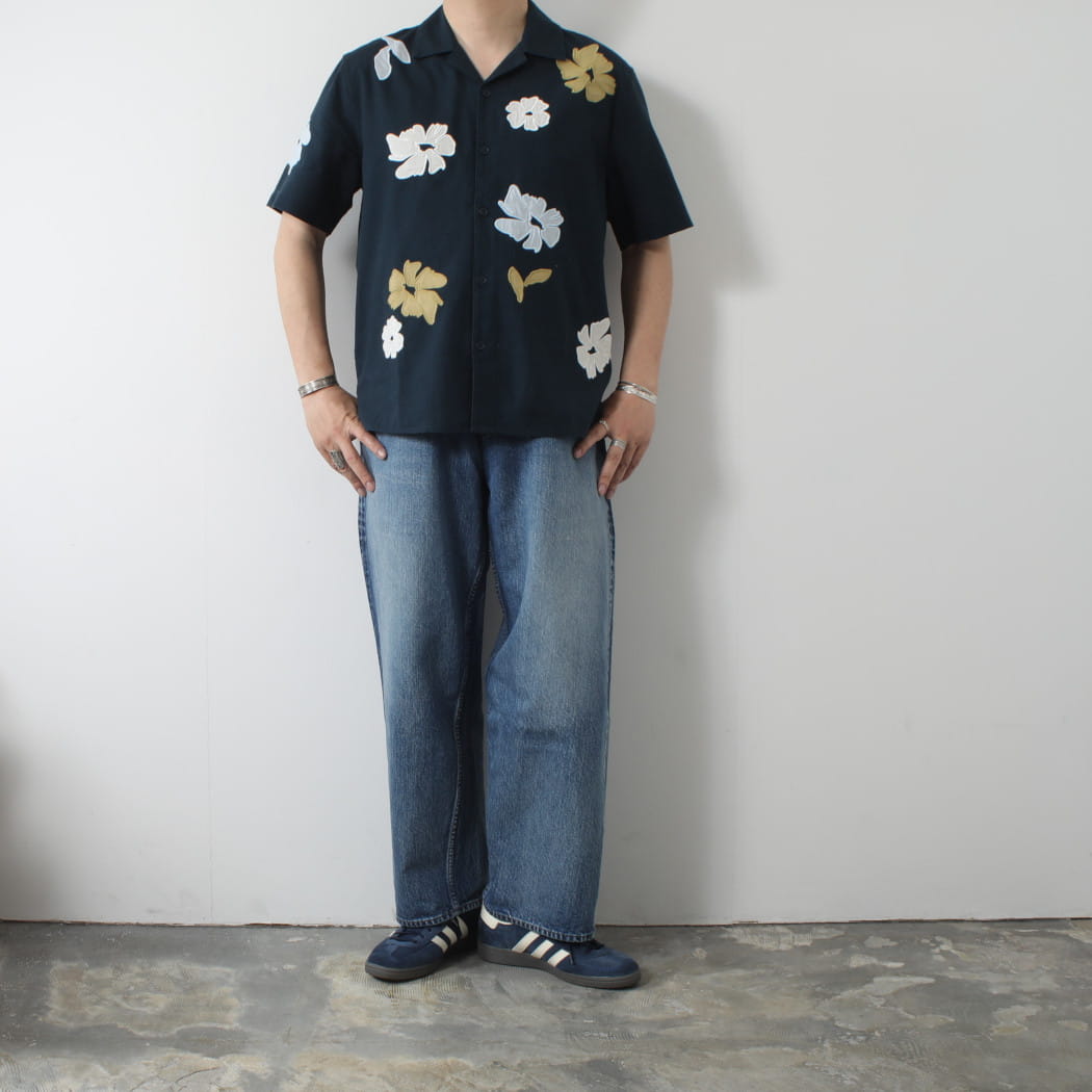 WAX LONDON ワックスロンドン フラワー刺繍 ショートスリーブシャツ ネイビー マルチカラー Navy And Multicolour Floral Applique Short-Sleeve Shirt
