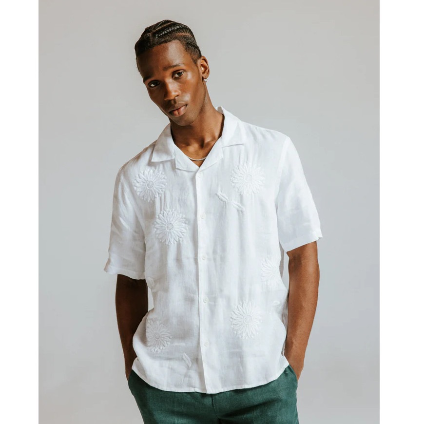 WAX LONDON ワックスロンドン Didcot ワックスロンドン フラワー刺繍 ショートスリーブシャツ ホワイト White Flower Embroidered Short-Sleeve Shirt WHIT