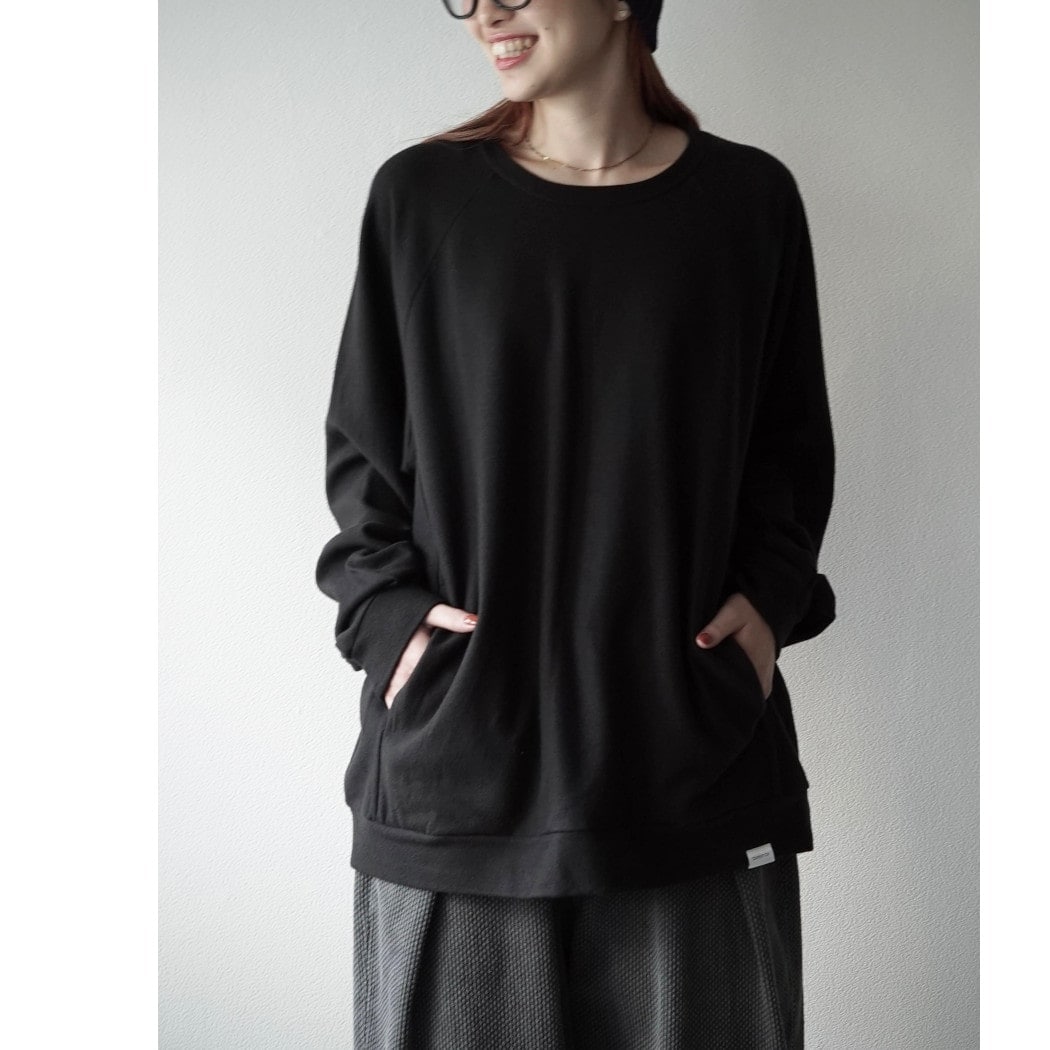 capertica カペルチカ スーパー140s ウォッシャブルウール ポケット付き スウェット トレーナー MW_Jersey BLACK