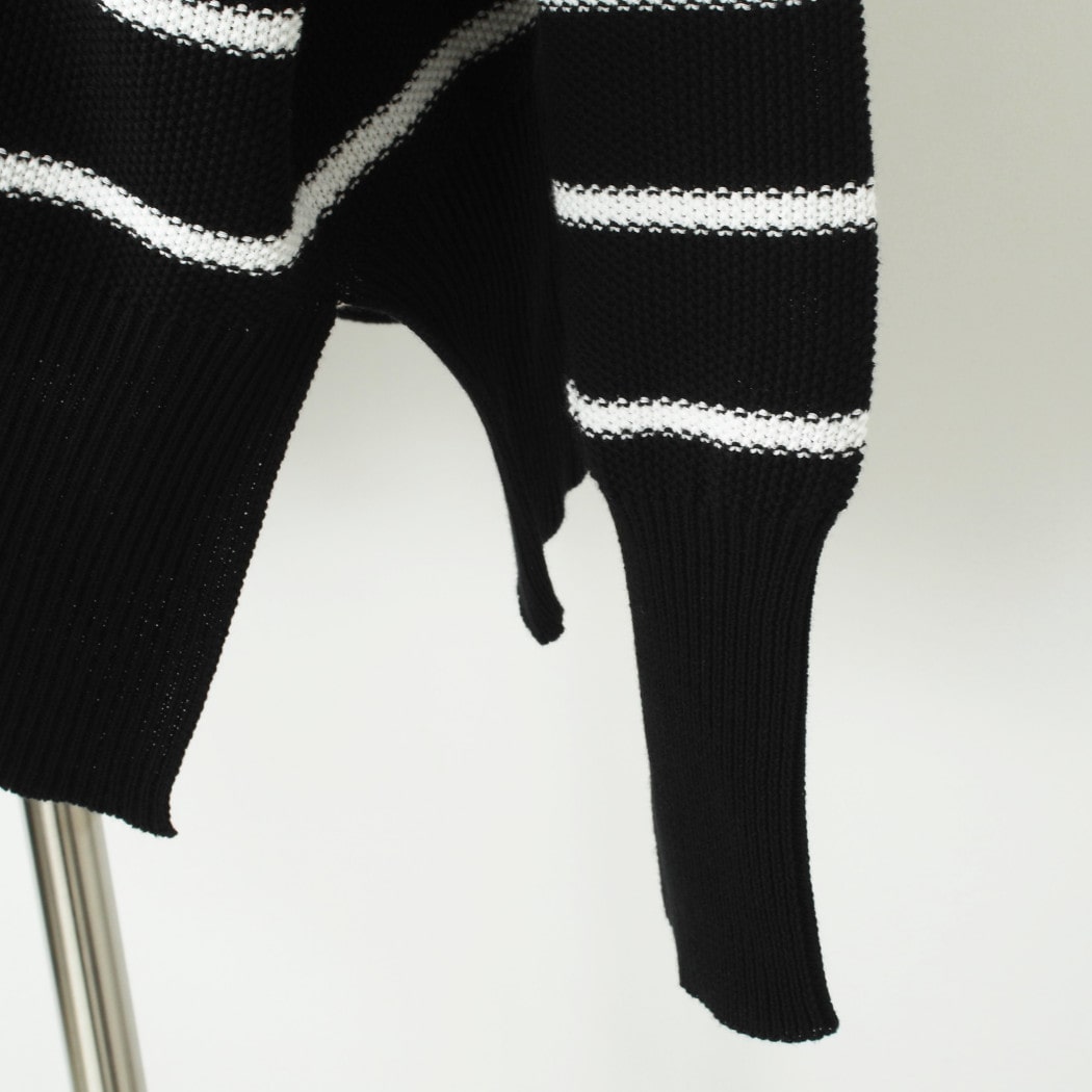 amne アンヌ BORDER polo knit ボーダー ポロ ニット ブラック | BRAND 