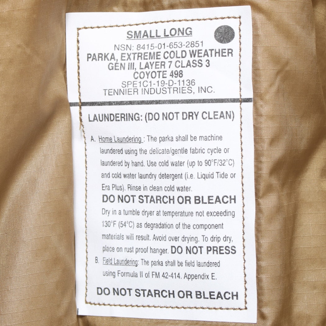 超希少 DEADSTOCK US Army ECWCS Level7 Jacket Gen3 TENNIER INDUSTRIES社製 アメリカ軍 エクワックス レベル7 ジャケット コヨーテ