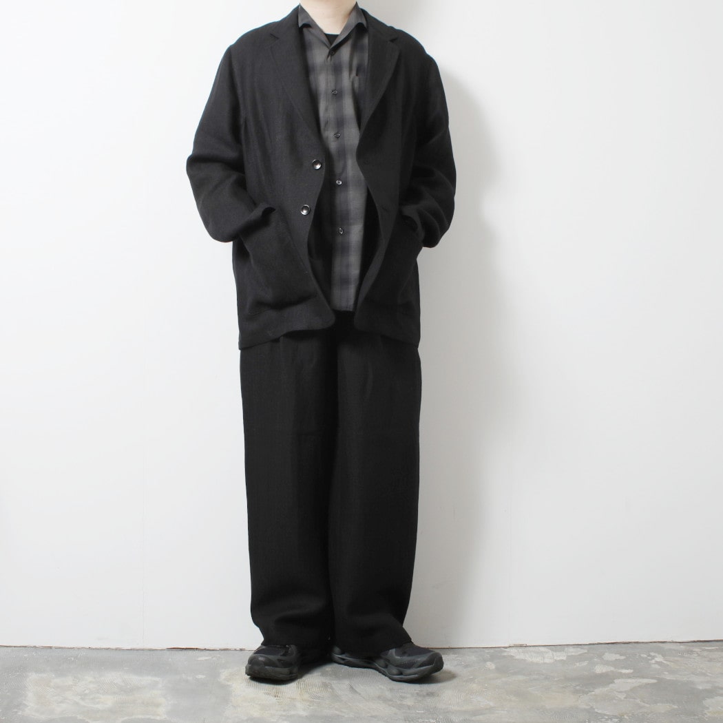 未使用　アスペジ　リネンパンツ　トラウザーズ　ヘリンボーン　ブラウン　46 ATHOA（アソア）リネントラウザー ヘリンボーン - ZABOU