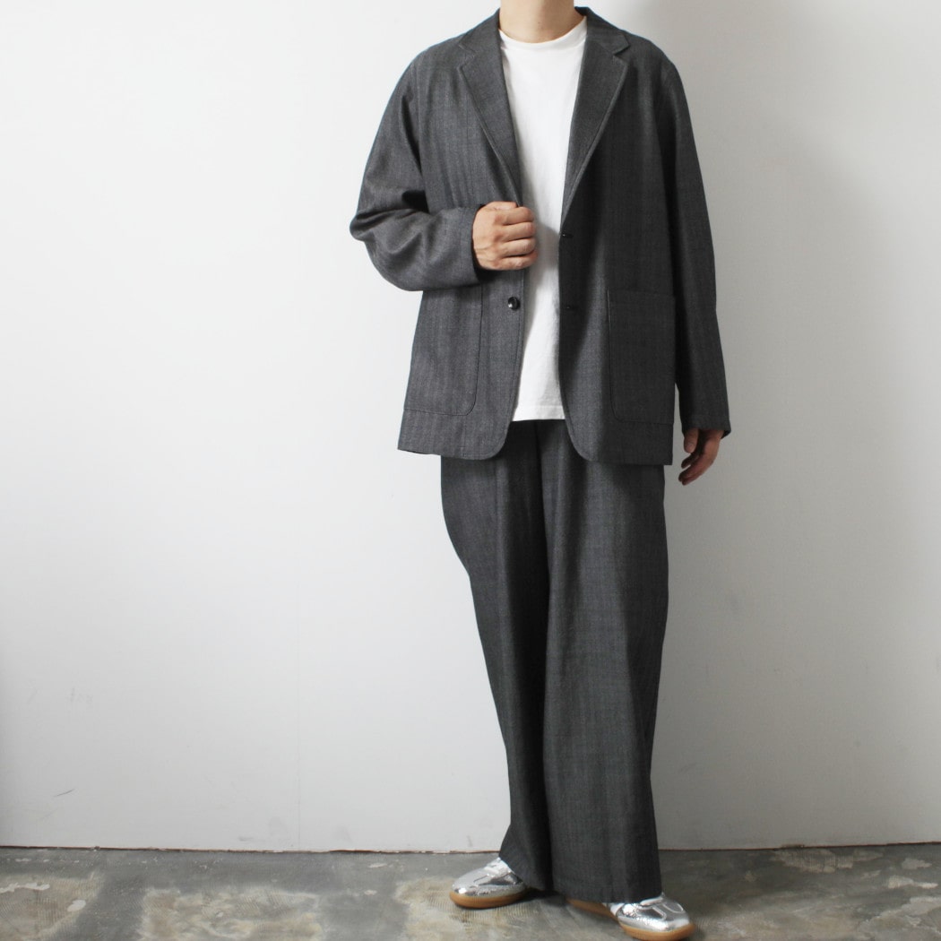 マーカ ウールサージ ワッシャータンブラー ストロールアラウンドジャケット ヘリンボン グレー STROLL AROUND JACKET GRY