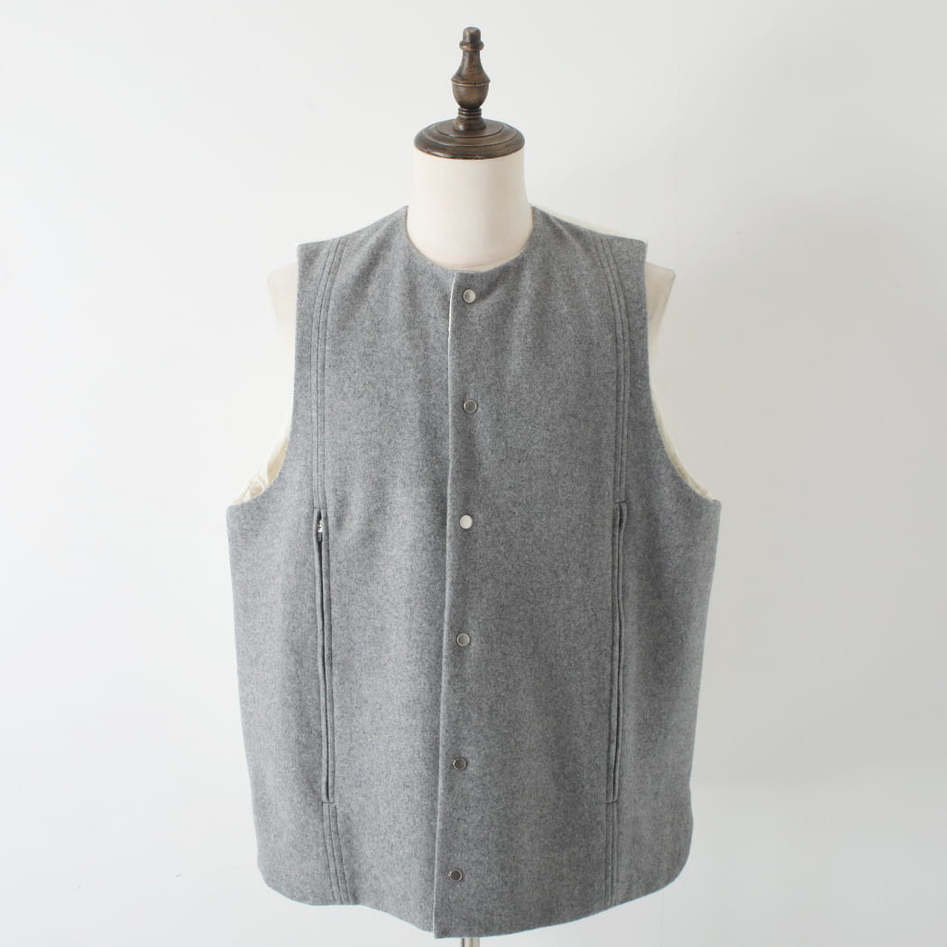 amne アンヌ メルトン・キルト スイッチベスト グレー×ホワイト MELTON QUILT switch vest Heather amn-VT-001