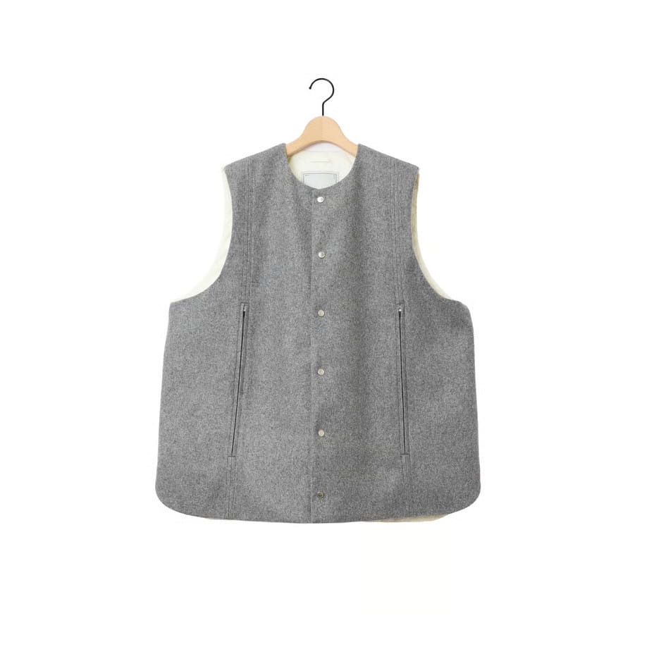 amne アンヌ メルトン・キルト スイッチベスト グレー×ホワイト MELTON QUILT switch vest Heather amn-VT-001