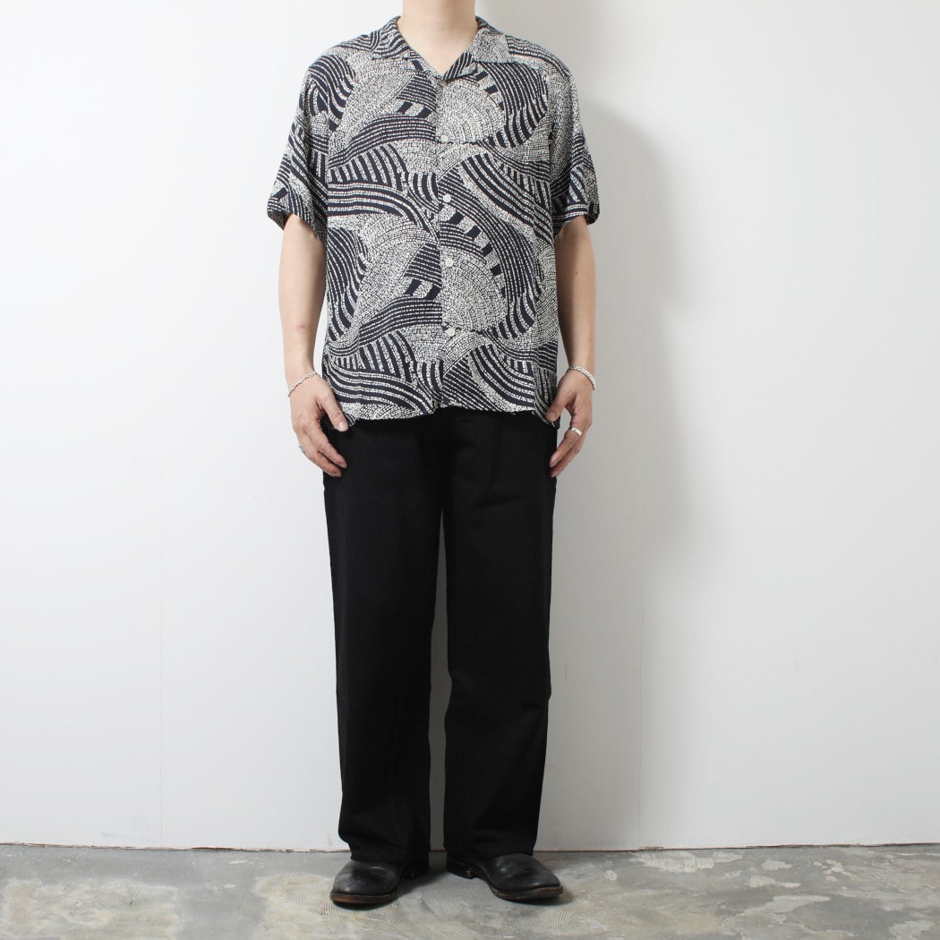 WAXLONDON ワックスロンドン ディドコット レーヨン シャツ BPP-NVE_DIDCOT DOTTED SWIRL NAVY/ECRU