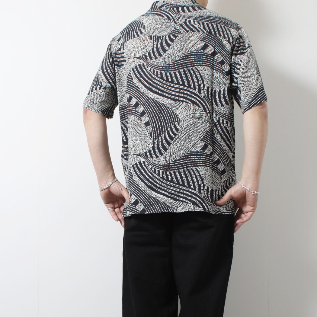 WAXLONDON ワックスロンドン ディドコット レーヨン シャツ BPP-NVE_DIDCOT DOTTED SWIRL NAVY/ECRU